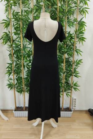 Women's Short Sleeve Back Neckline Slit Detailed Viscose Dress - Black - Janes - Globality Store - Women Clothes Wholesale Turkey