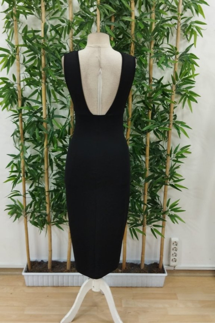 Women's Strappy Deep V Neck Slit Janjan Crepe Dress - Black