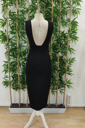 Women's Strappy Deep V Neck Slit Janjan Crepe Dress - Black - Janes - Globality Store - Women Clothes Wholesale Turkey