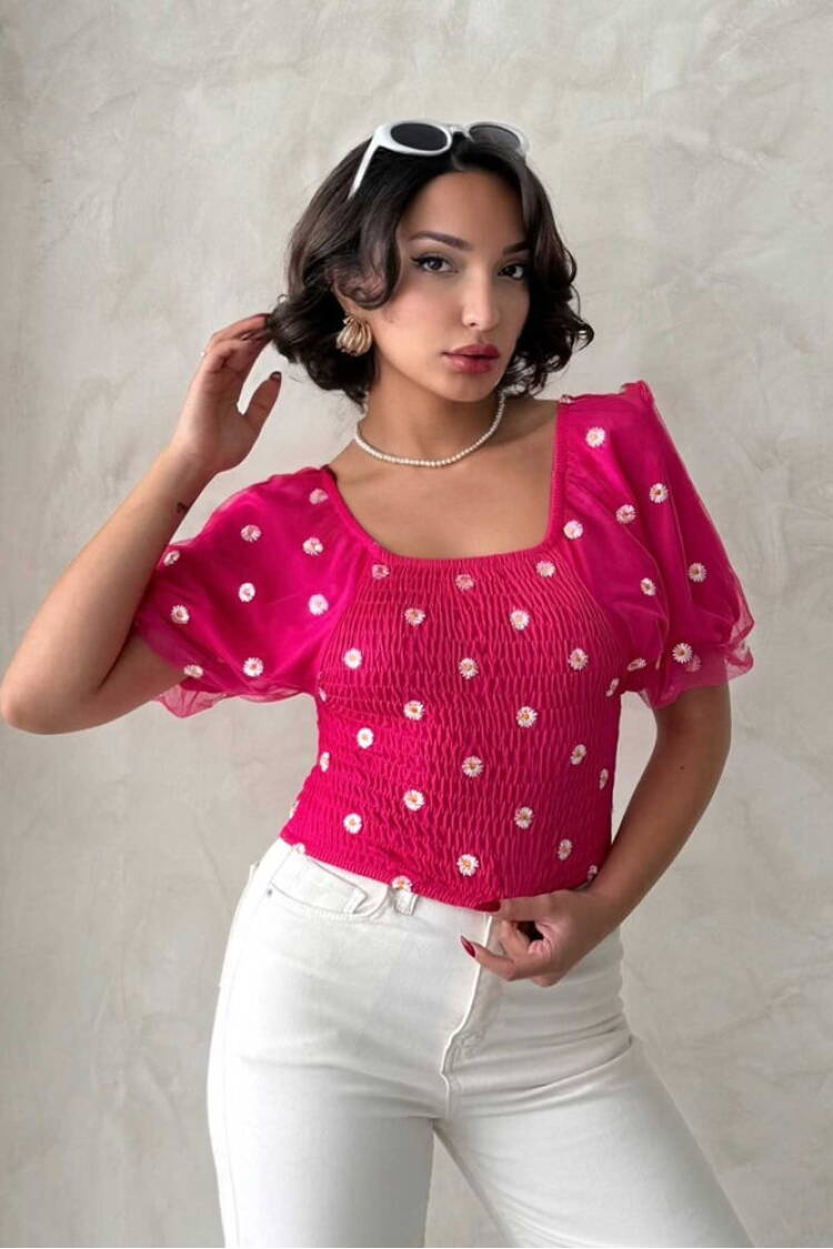 Gipe Detailed Patterned Chiffon Wholesale Blouse - Topshow - Globality Store - Women Clothes Wholesale Turkey