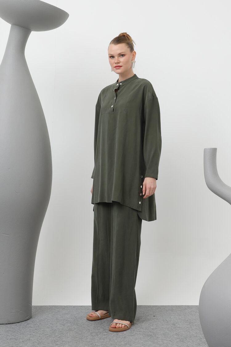 Judge Collar Patchwork Button Detailed Trousers Suit - Puane - Globality Store - Women Clothes Wholesale Turkey