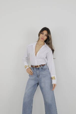 Shirt With Thick Cuffs - Cream Rouge - Globality Store - Women Clothes Wholesale Turkey