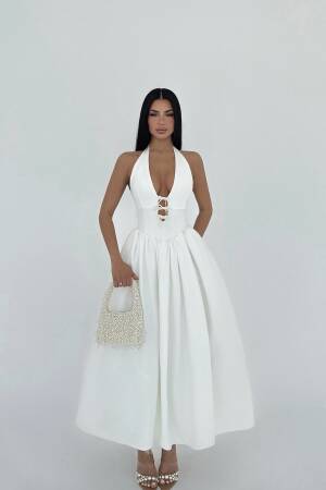 Ballerina Pearl Bow Detail Dress - EYYO ATELIER - Globality Store - Women Clothes Wholesale Turkey