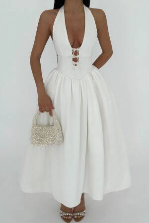 Ballerina Pearl Bow Detail Dress - EYYO ATELIER - Globality Store - Women Clothes Wholesale Turkey