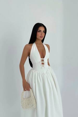 Ballerina Pearl Bow Detail Dress - EYYO ATELIER - Globality Store - Women Clothes Wholesale Turkey