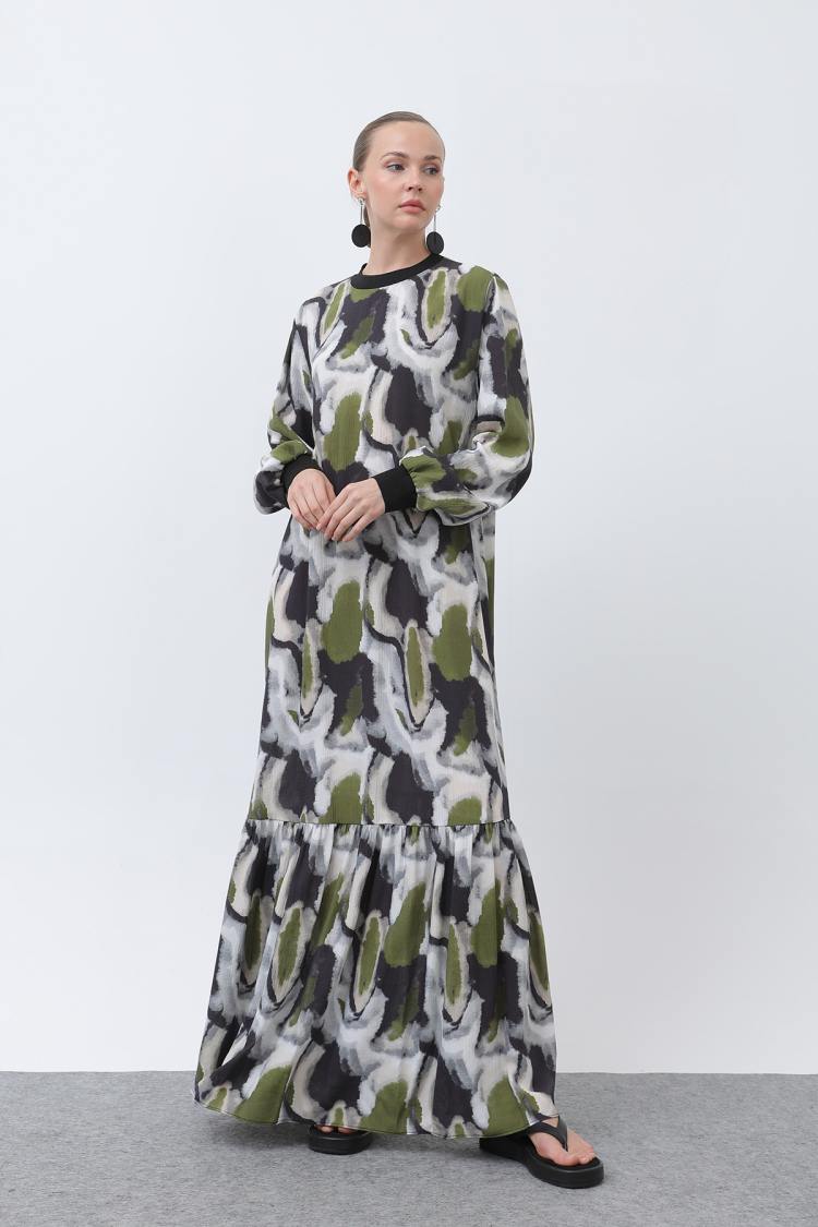 Women's Collar Ribbed Patterned Dress - Puane - Globality Store - Women Clothes Wholesale Turkey