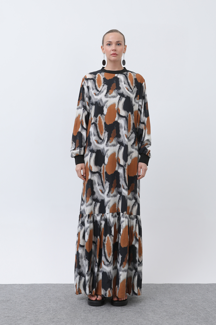 Women's Collar Ribbed Patterned Dress