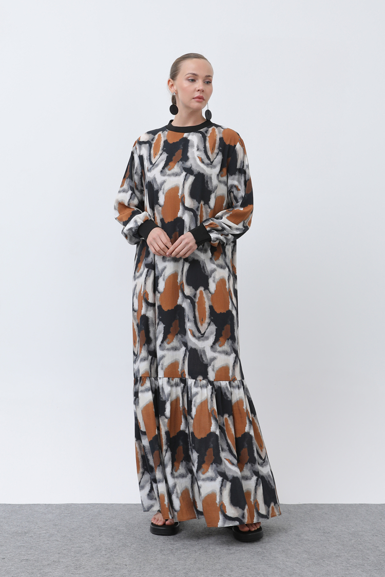 Women's Collar Ribbed Patterned Dress - Puane - Globality Store - Women Clothes Wholesale Turkey