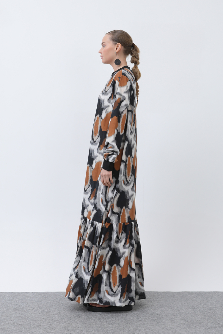 Women's Collar Ribbed Patterned Dress