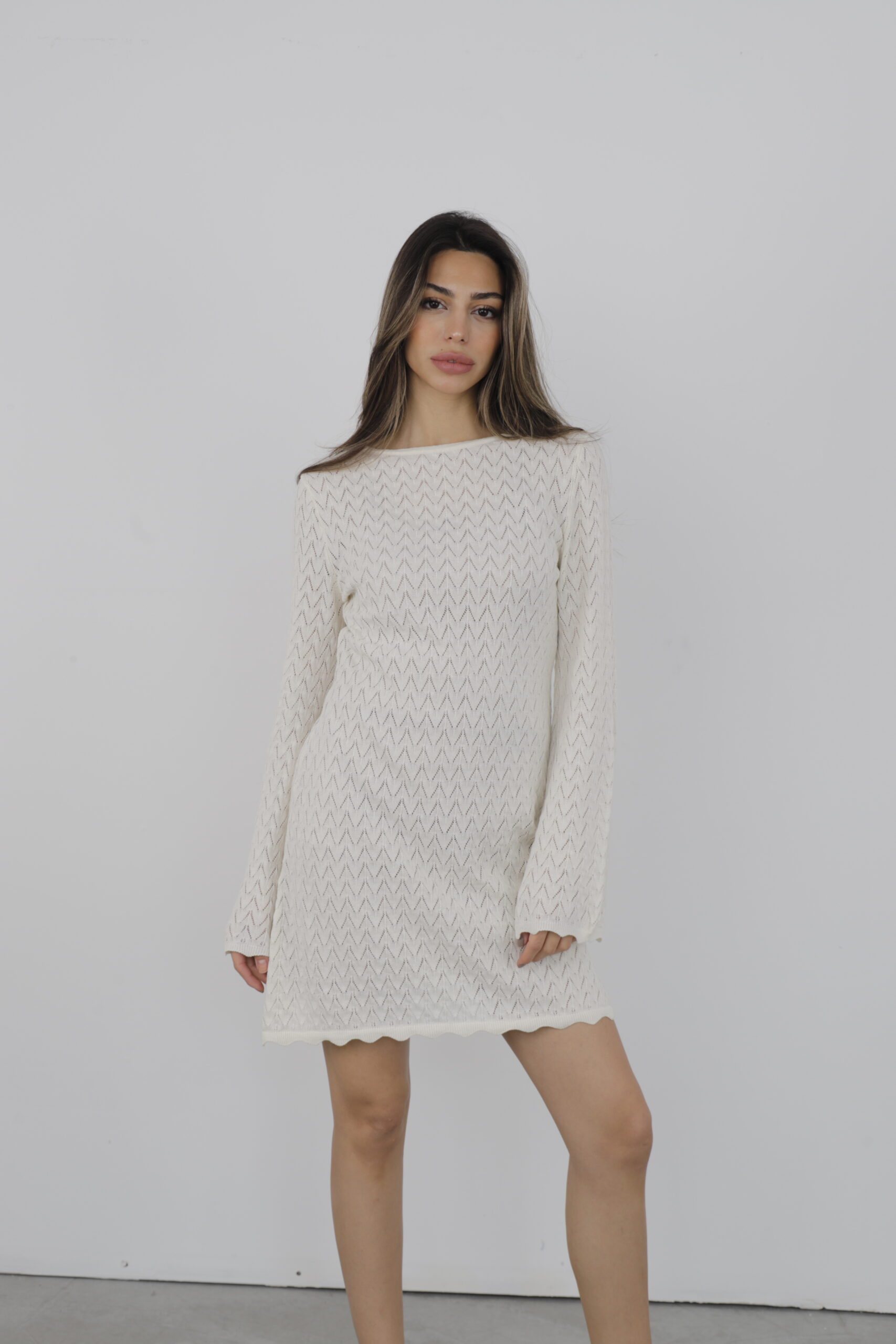 Knitted Sweater Dress Mini - Cream Rouge - Globality Store - Women Clothes Wholesale Turkey
