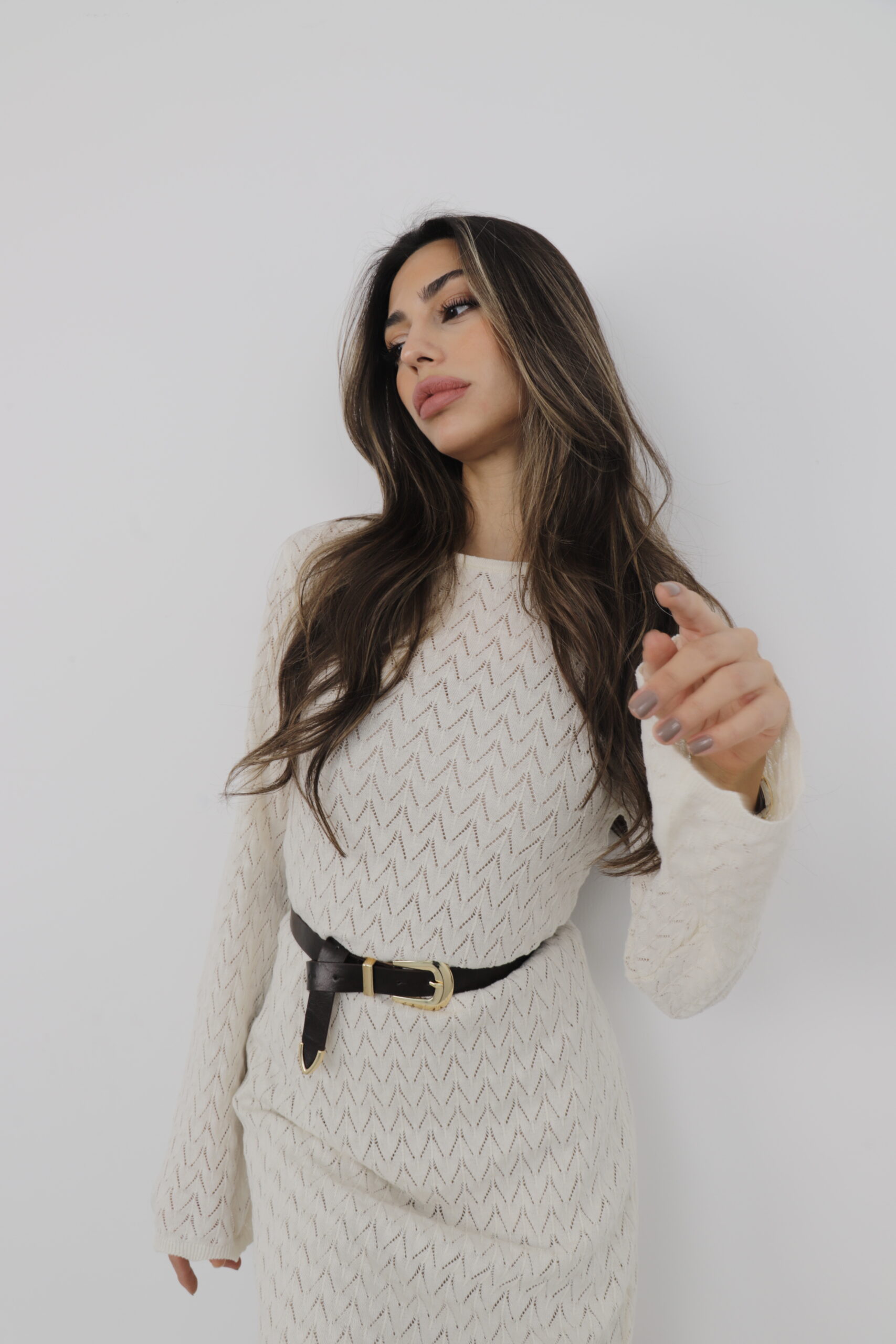 Knitted Sweater Dress Mini - Cream Rouge - Globality Store - Women Clothes Wholesale Turkey