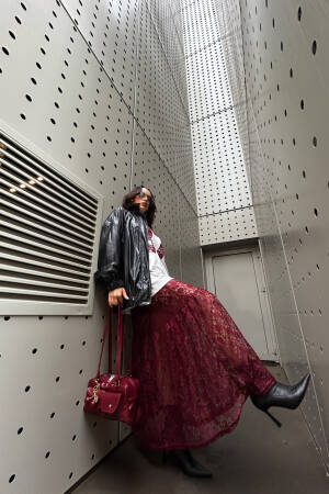 Burgundy Unlined Lace Skirt 29056 - First Angels - Globality Store - Women Clothes Wholesale Turkey