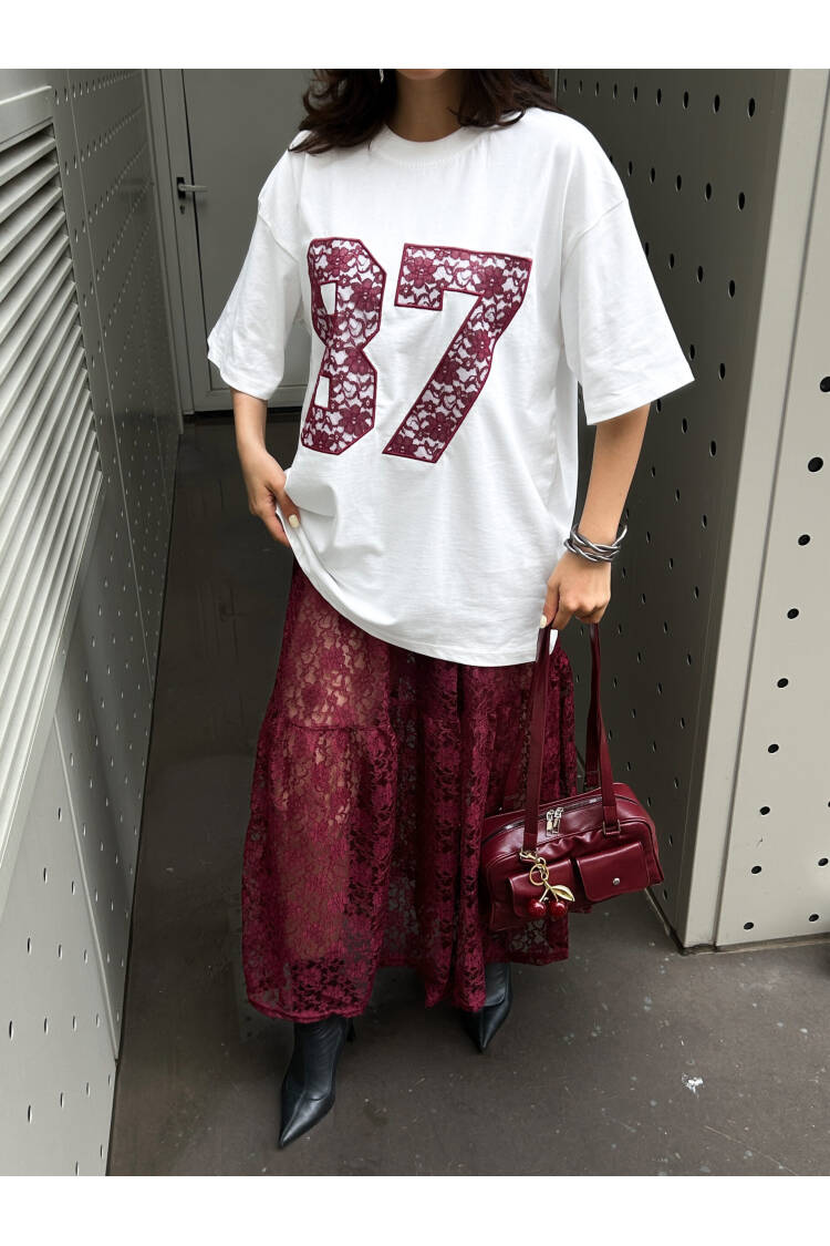 Burgundy Lace Embroidered Oversize T-shirt 29055