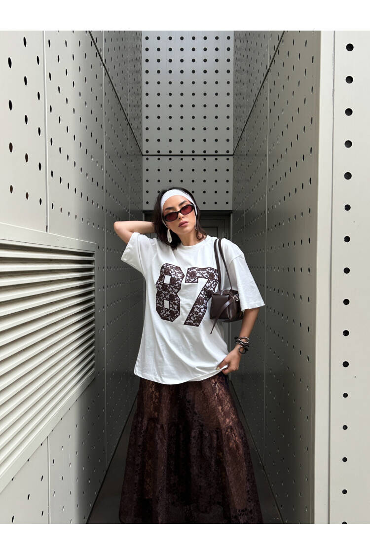 Coffee Lace Embroidered Oversize T-shirt 29055