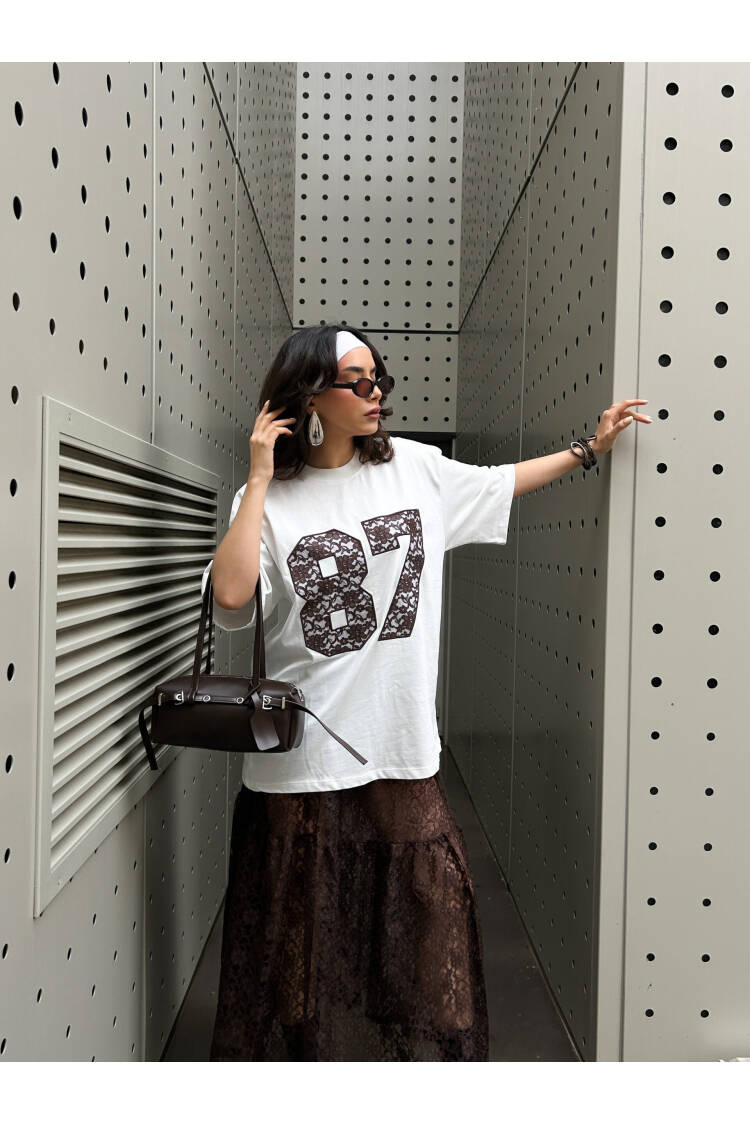 Coffee Lace Embroidered Oversize T-shirt 29055