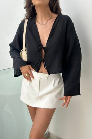 Mueslin Fabric Front Tie Blouse 27355 - First Angels - Globality Store - Women Clothes Wholesale Turkey