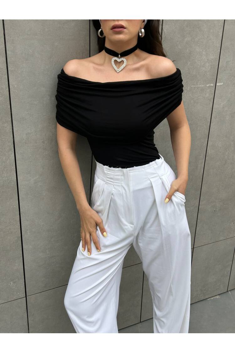 Madonna Collar Lycra Viscose Short Sleeve Blouse 29124 - First Angels - Globality Store - Women Clothes Wholesale Turkey