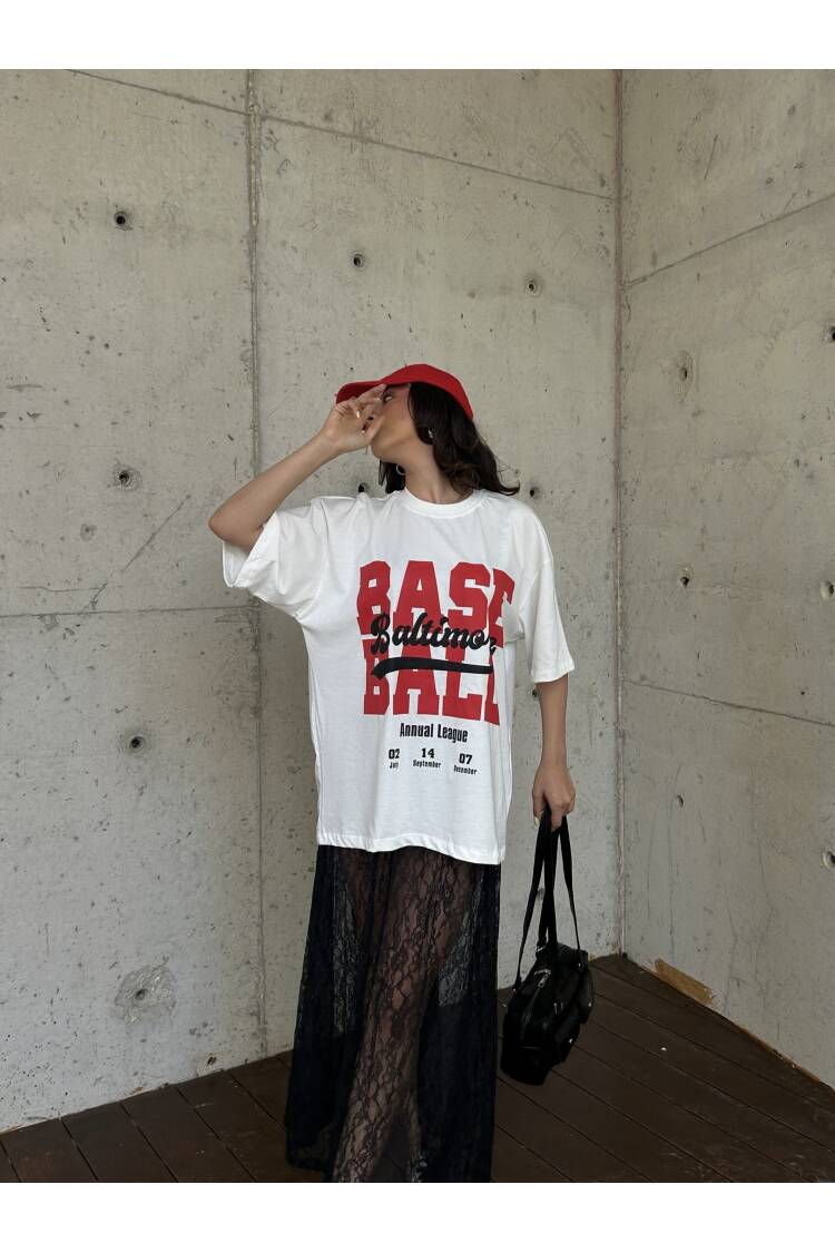 White 100% Cotton Printed Oversize T-shirt 29179