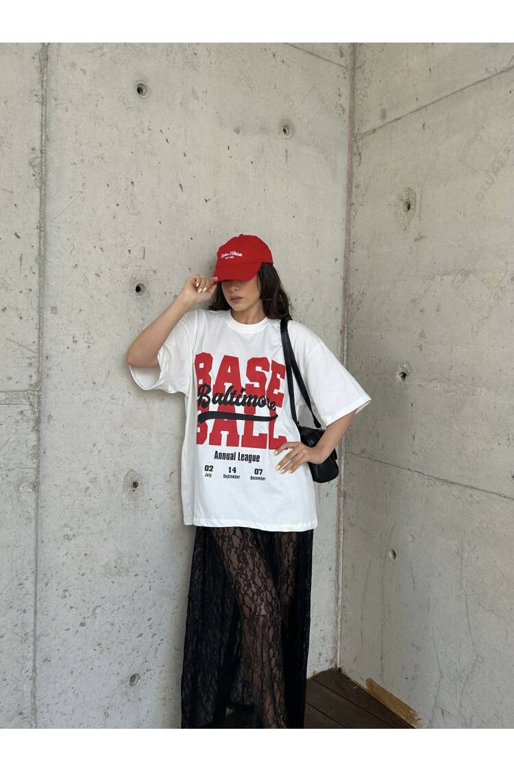 White 100% Cotton Printed Oversize T-shirt 29179