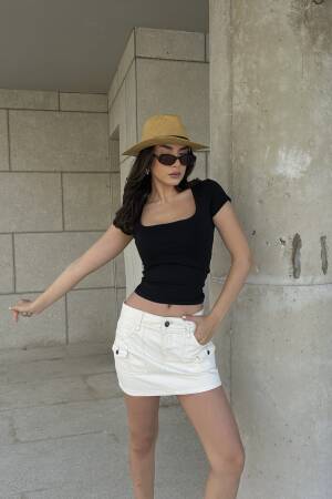 Open Square Collar 100% Cotton Blouse 29126 - First Angels - Globality Store - Women Clothes Wholesale Turkey