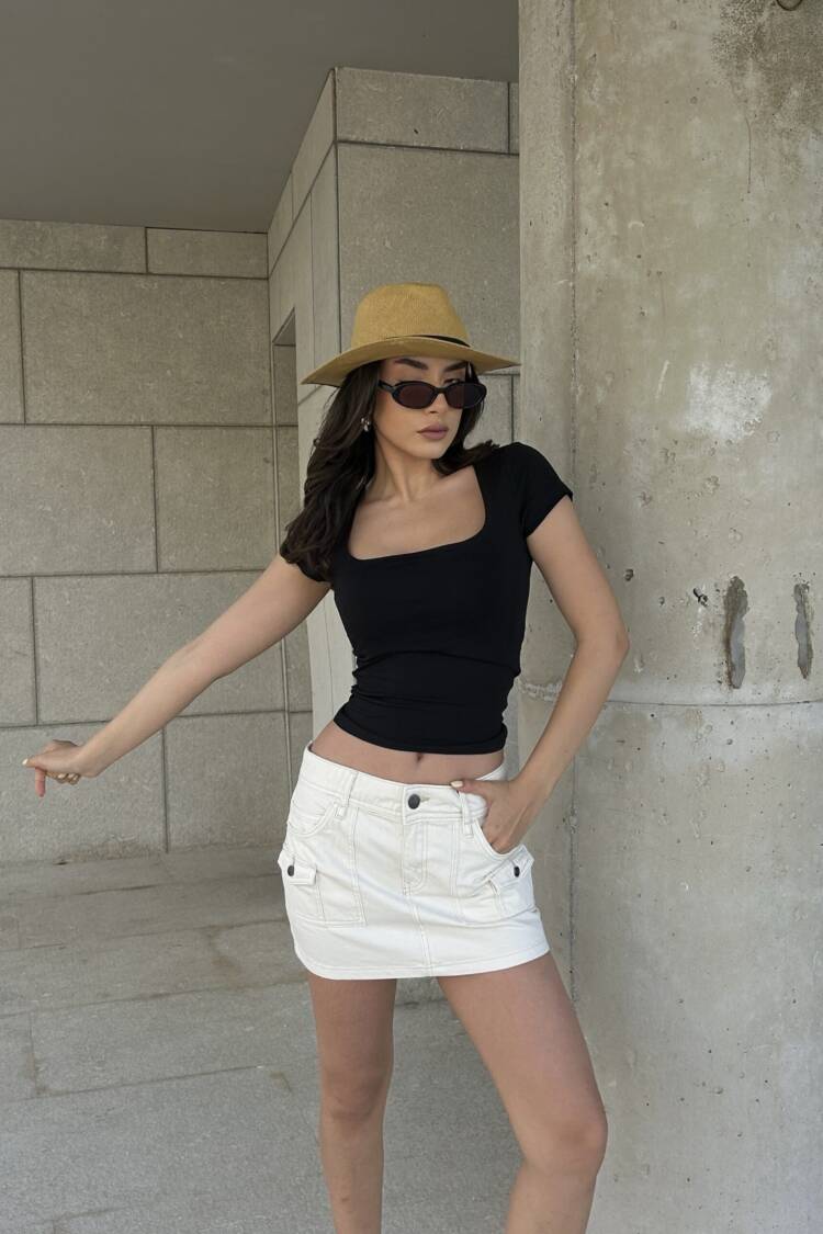 Open Square Collar 100% Cotton Blouse 29126