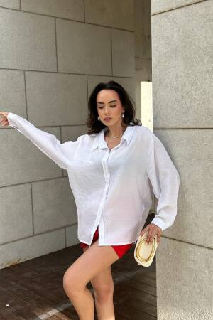 Modal Fabric Pearl Detailed Oversize Shirt 29095 - First Angels - Globality Store - Women Clothes Wholesale Turkey