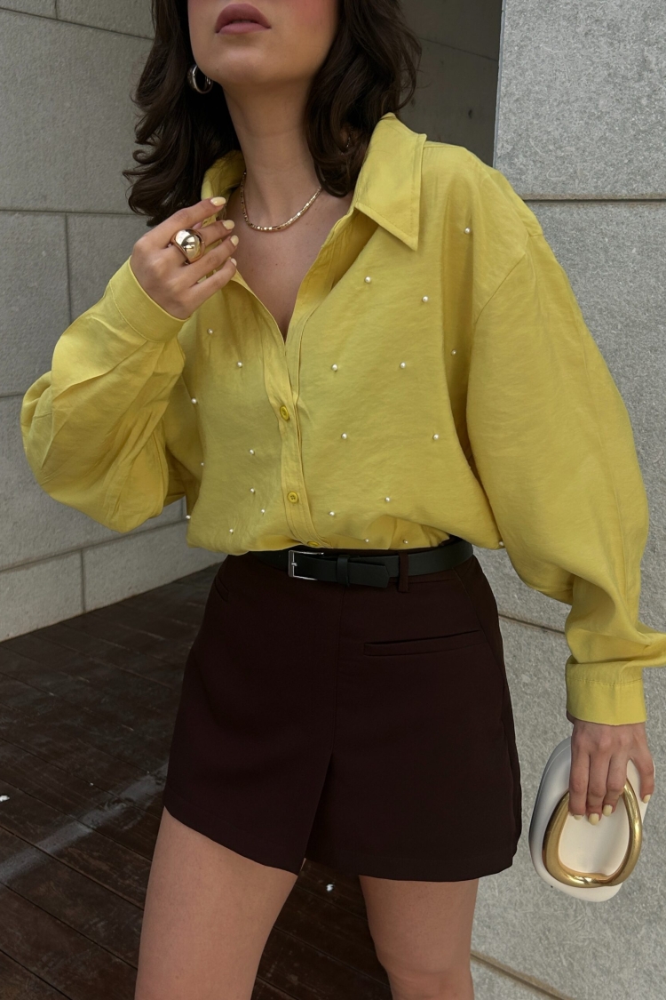OilModal Fabric Pearl Detailed Oversize Shirt 29095