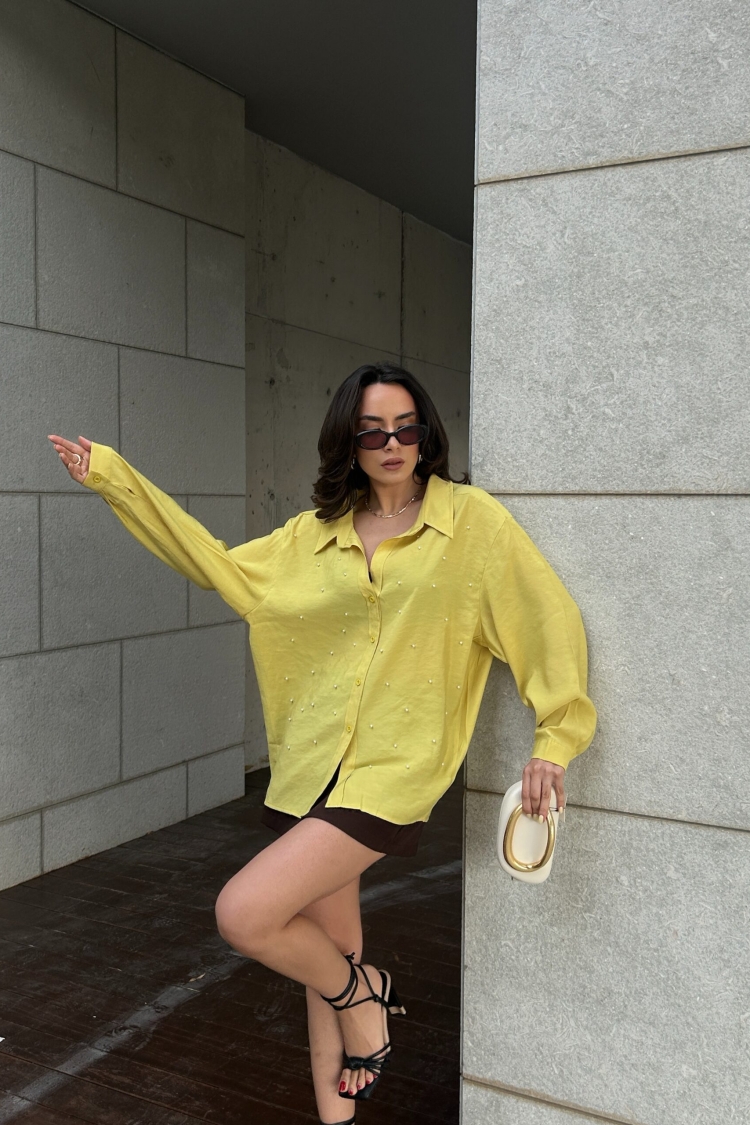OilModal Fabric Pearl Detailed Oversize Shirt 29095