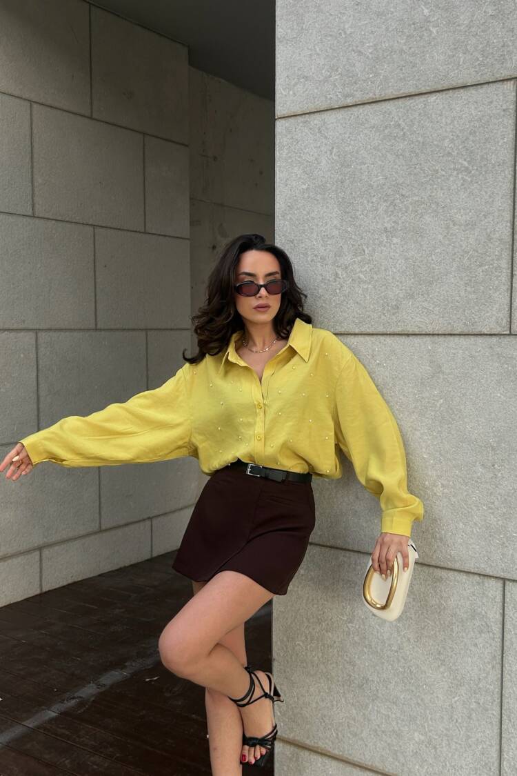 OilModal Fabric Pearl Detailed Oversize Shirt 29095
