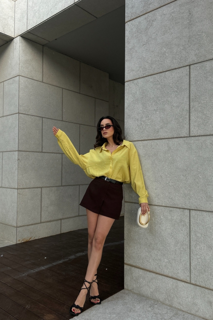 OilModal Fabric Pearl Detailed Oversize Shirt 29095