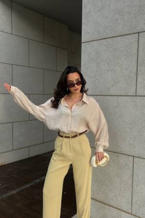 Modal Fabric Pearl Detailed Oversize Shirt 29095 - First Angels - Globality Store - Women Clothes Wholesale Turkey