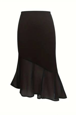 Women's High Waist Asymmetric Detailed Imported Crepe Skirt - Black - Janes - Globality Store - Women Clothes Wholesale Turkey