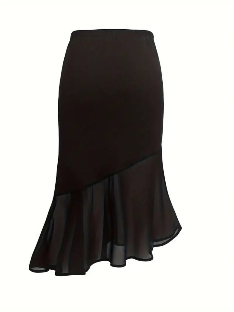 Women's High Waist Asymmetric Detailed Imported Crepe Skirt - Black