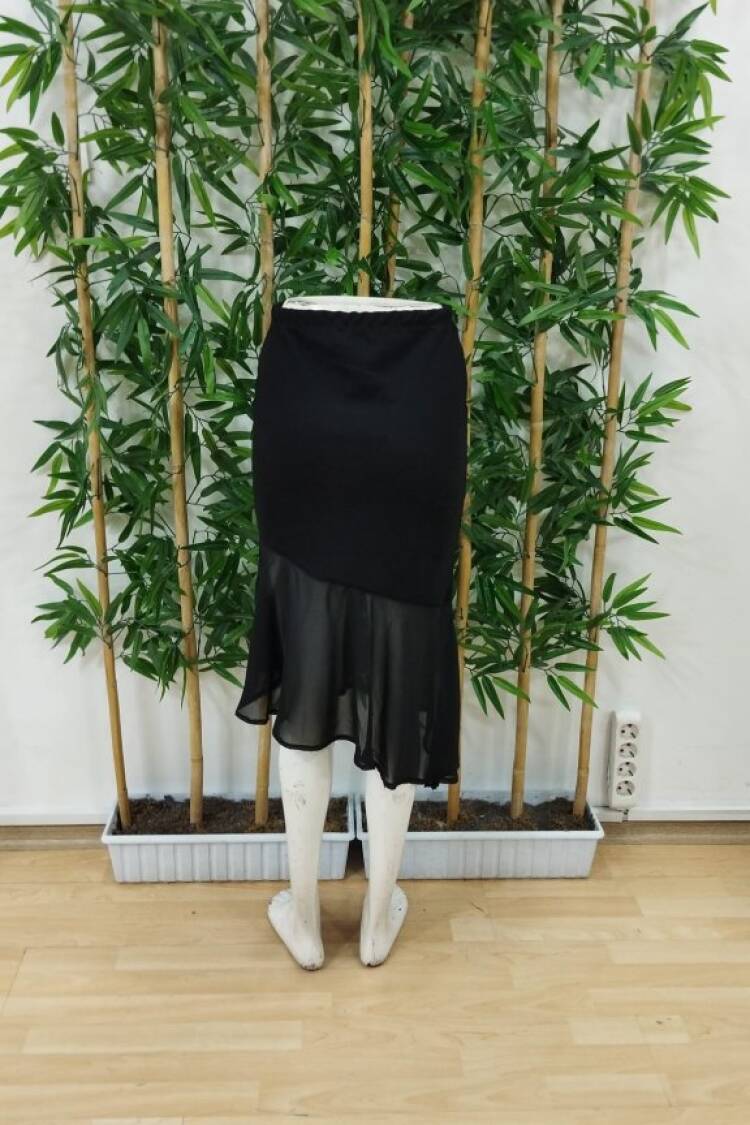 Women's High Waist Asymmetric Detailed Imported Crepe Skirt - Black