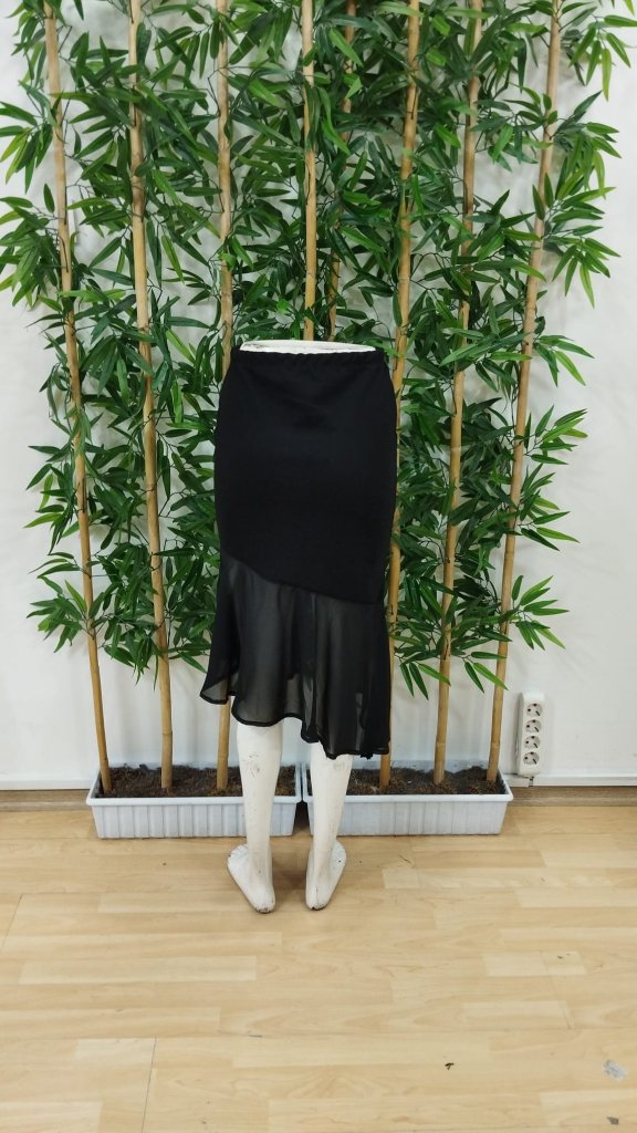 Women's High Waist Asymmetric Detailed Imported Crepe Skirt - Black