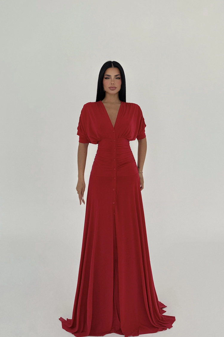 Button Detail Long Dress - EYYO ATELIER - Globality Store - Women Clothes Wholesale Turkey
