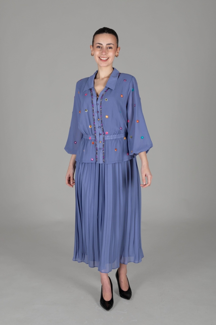 Shirt Collar Polka Dot Chiffon Dress - GUMANIZE - Globality Store - Women Clothes Wholesale Turkey
