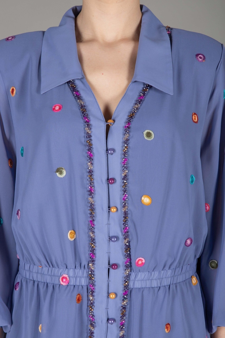 Shirt Collar Polka Dot Chiffon Dress
