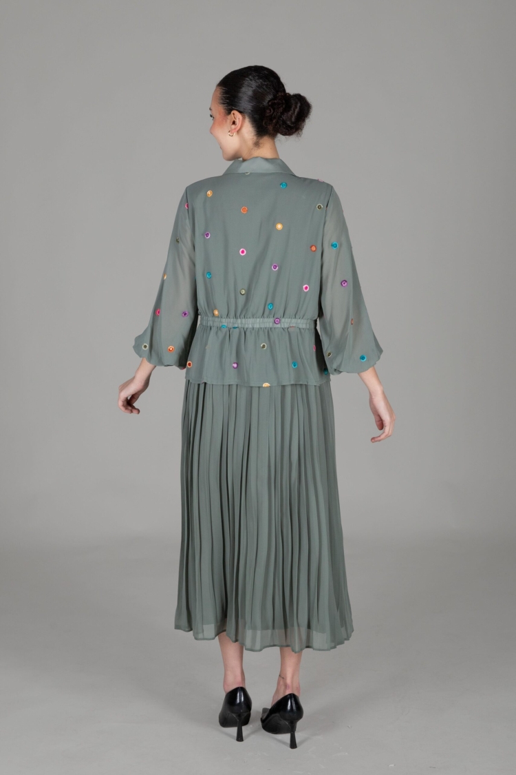 Shirt Collar Polka Dot Chiffon Dress