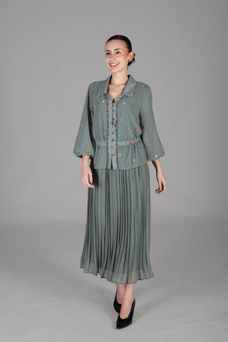 Shirt Collar Polka Dot Chiffon Dress