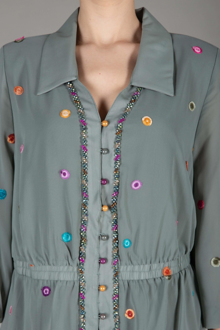 Shirt Collar Polka Dot Chiffon Dress