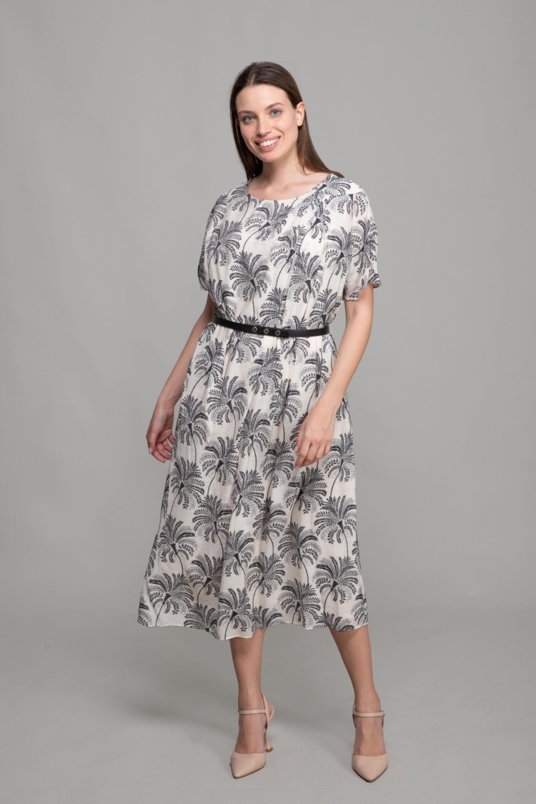Round Neck Chiffon Dress - GUMANIZE - Globality Store - Women Clothes Wholesale Turkey