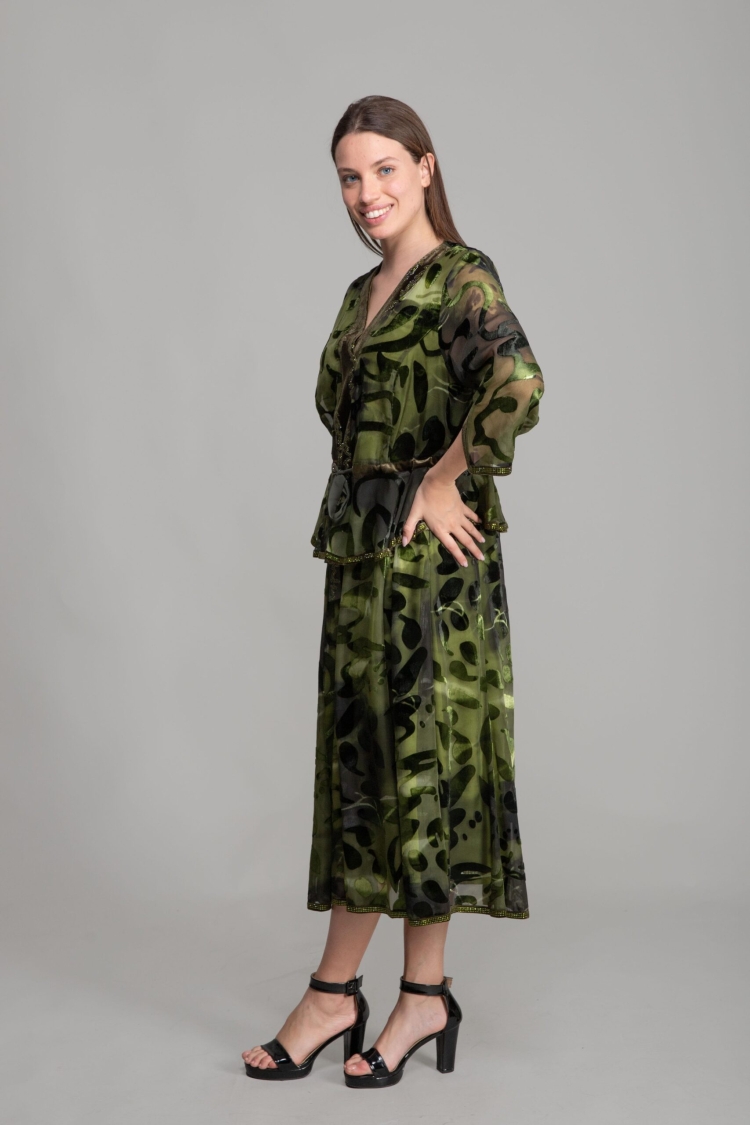 V Neck Burn Velvet Dress - GUMANIZE - Globality Store - Women Clothes Wholesale Turkey