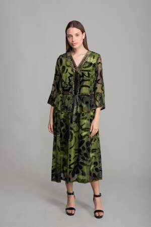 V Neck Burn Velvet Dress - GUMANIZE - Globality Store - Women Clothes Wholesale Turkey