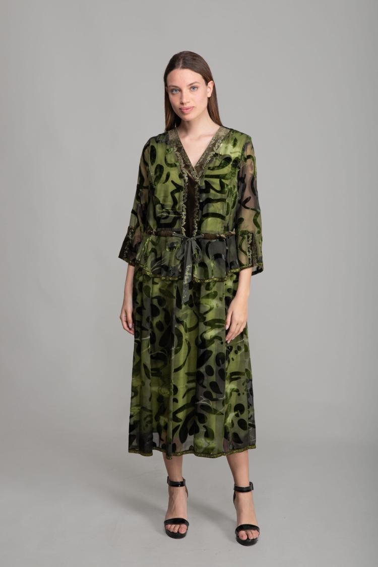 V Neck Burn Velvet Dress