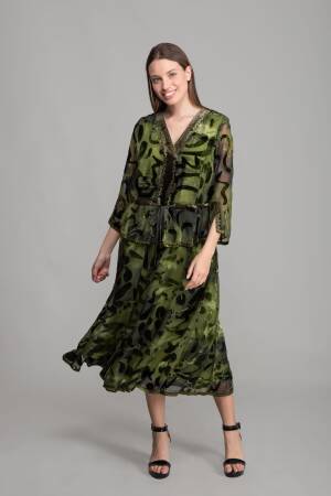 V Neck Burn Velvet Dress - GUMANIZE - Globality Store - Women Clothes Wholesale Turkey