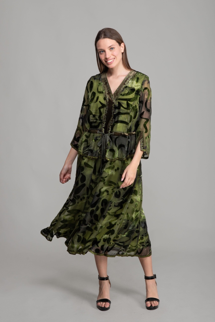 V Neck Burn Velvet Dress