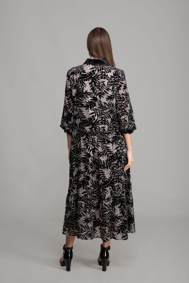 Shirt Collar Burn Velvet Dress