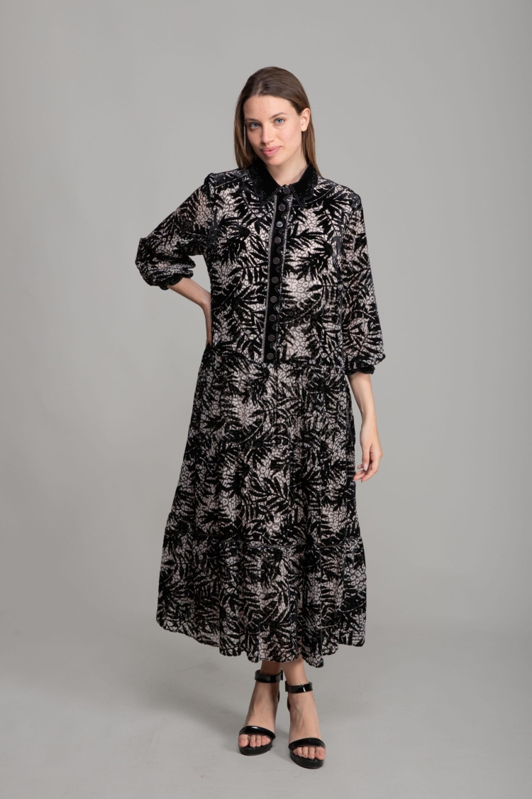 Shirt Collar Burn Velvet Dress