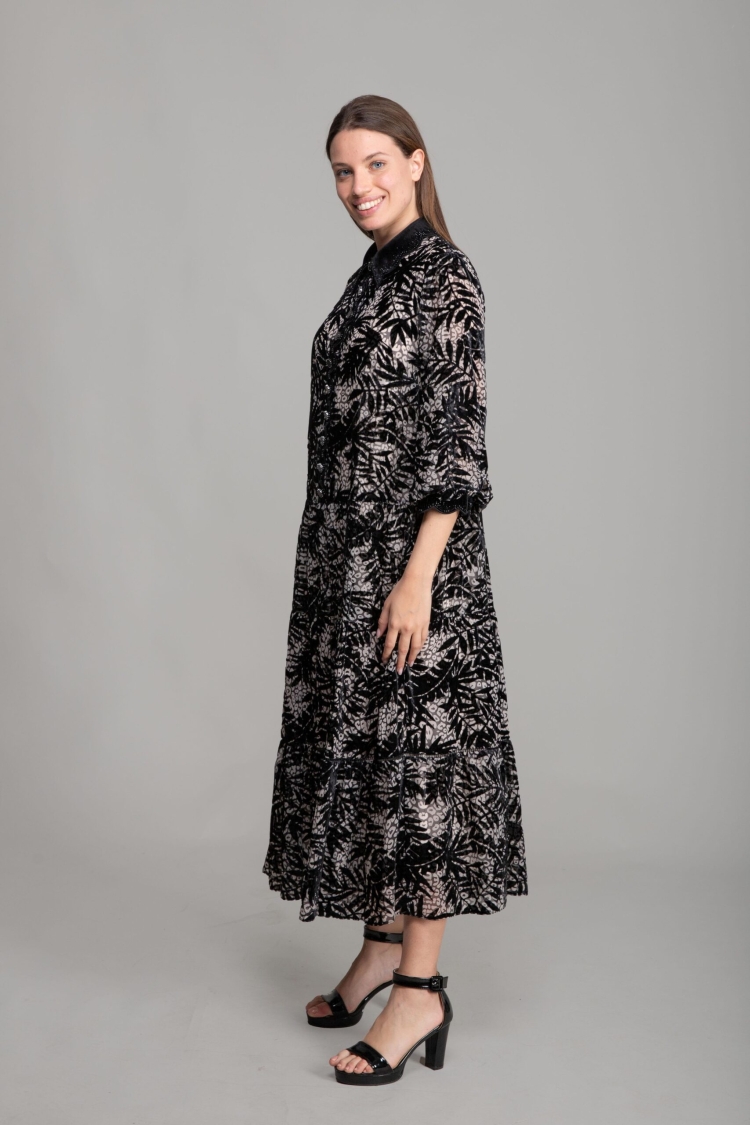 Shirt Collar Burn Velvet Dress - GUMANIZE - Globality Store - Women Clothes Wholesale Turkey